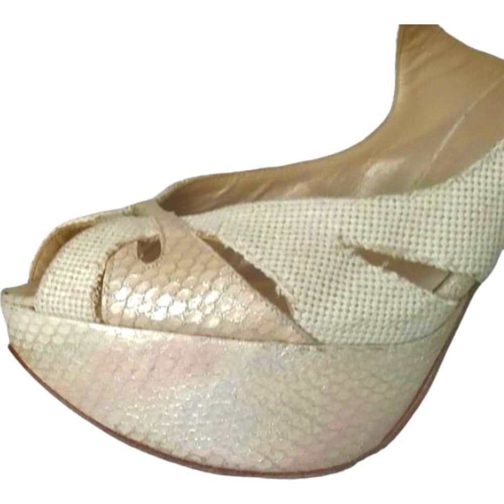 Stuart Weitzman Y278038 Eggshell Canvas With Liza… - image 2